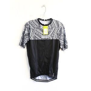 Womens cycling top bicycle sport marathon pockets full zip black print XL tribal